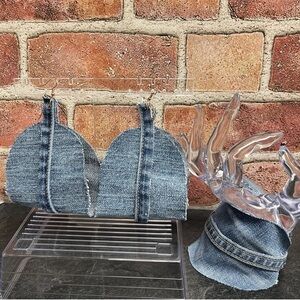 Denim statement earrings and bracelet